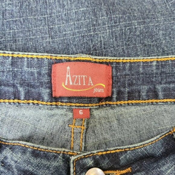 Azita Woman's Blue Embroidered/Beaded/Animal Print/Paisley Bootcut Jeans Sz 6 - Picture 3 of 7